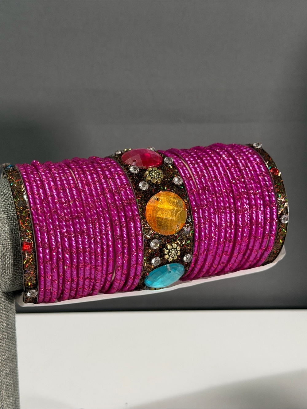 Vibrant Fuchsia Multi-Stone Bangle Set - Picture 6 of 7